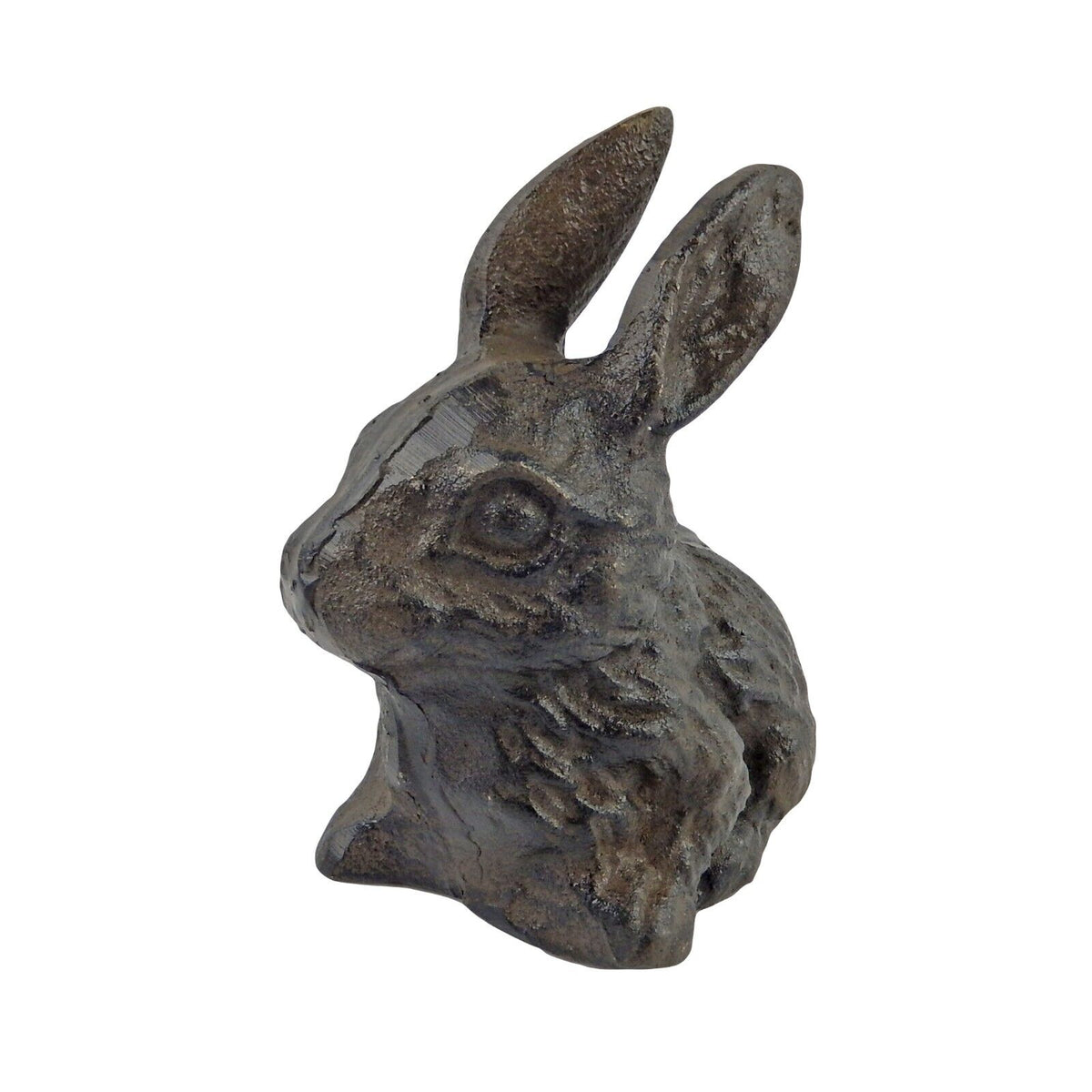 Small Cast Iron Bunny Rabbit Garden Figurine Statue Rustic Brown Antique Style