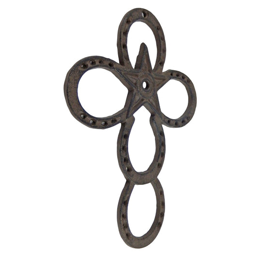 Cast Iron Horseshoes Star Wall Cross Rustic Western Antique Style 8 3/4 inch
