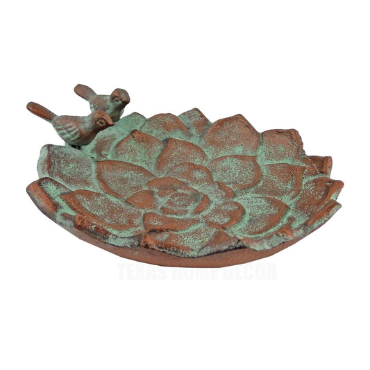 Birds on Flower Key Dish Bowl Jewelry Trinket Tray Cast Iron Patina Finish 8"