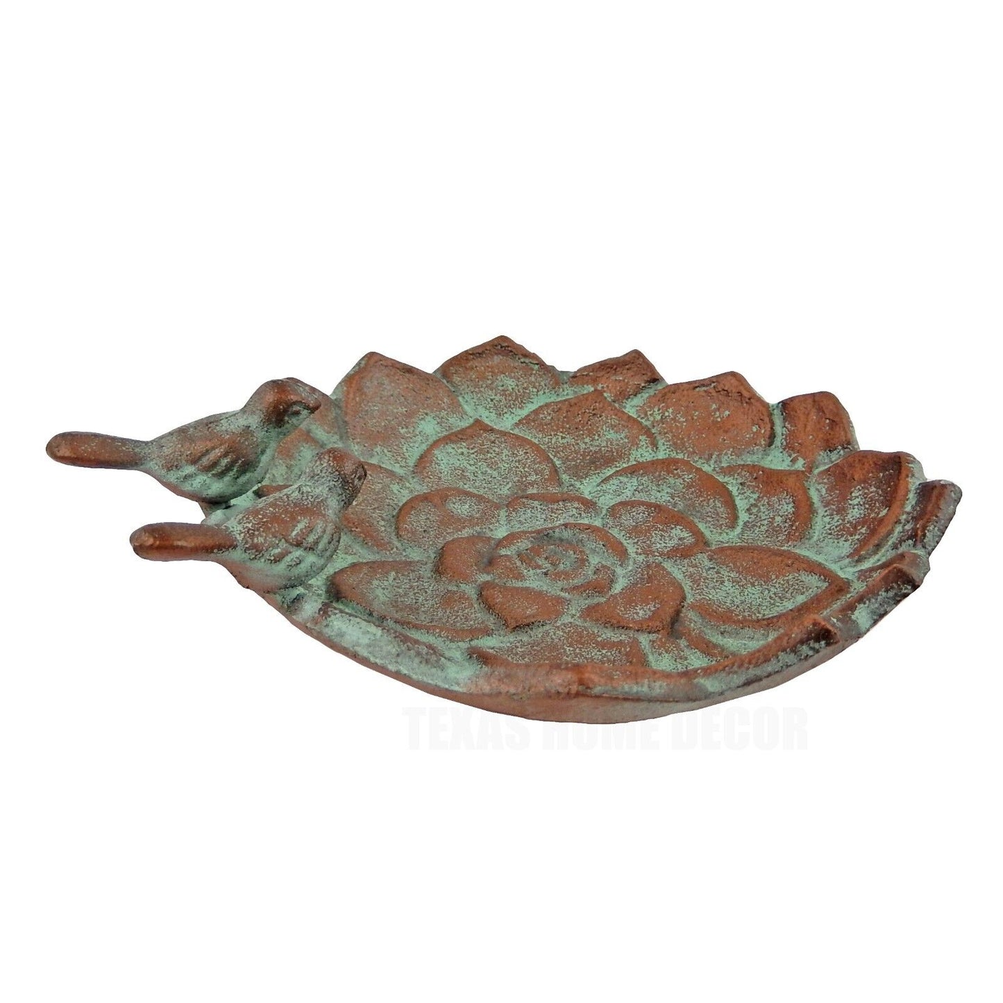 Birds on Flower Key Dish Bowl Jewelry Trinket Tray Cast Iron Patina Finish 8"