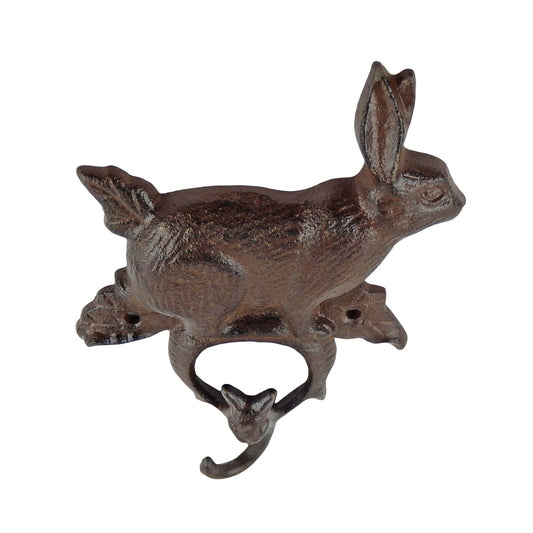 Bunny Rabbit Key Holder Cast Iron Hanger Hook Wall Mounted Rustic Antique Brown