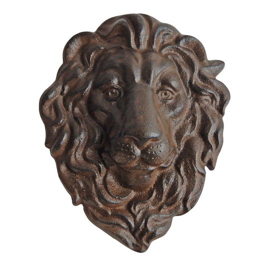 Lion Head Wall Decor Cast Iron Heavy Duty Sculpture Antique Brown 10 x 8 inch