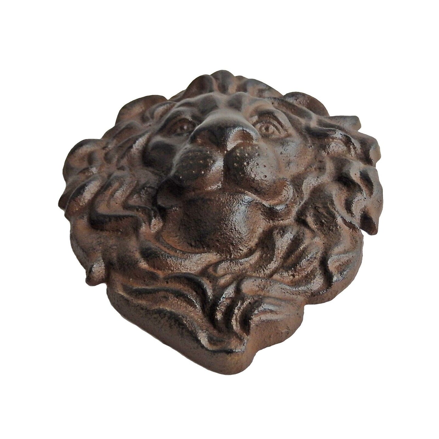 Lion Head Wall Decor Cast Iron Heavy Duty Sculpture Antique Brown 10 x 8 inch