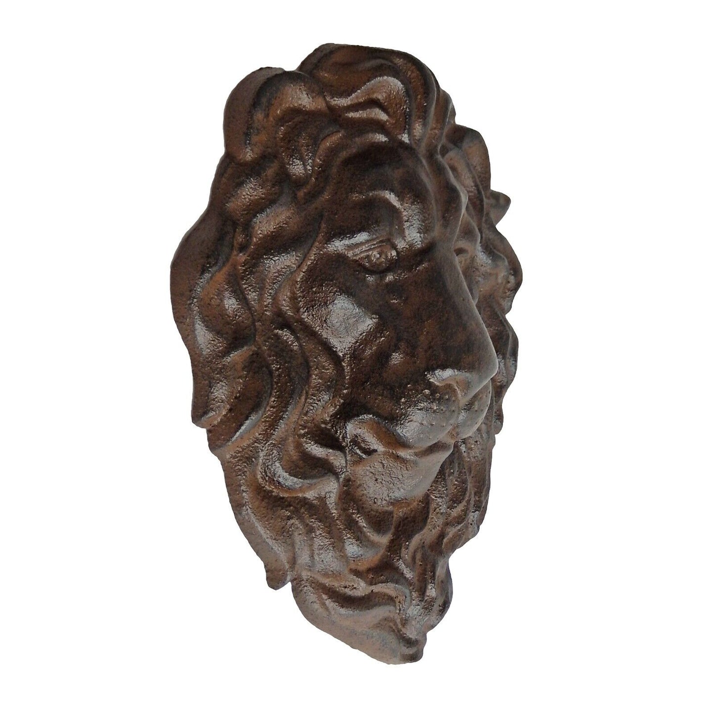 Lion Head Wall Decor Cast Iron Heavy Duty Sculpture Antique Brown 10 x 8 inch