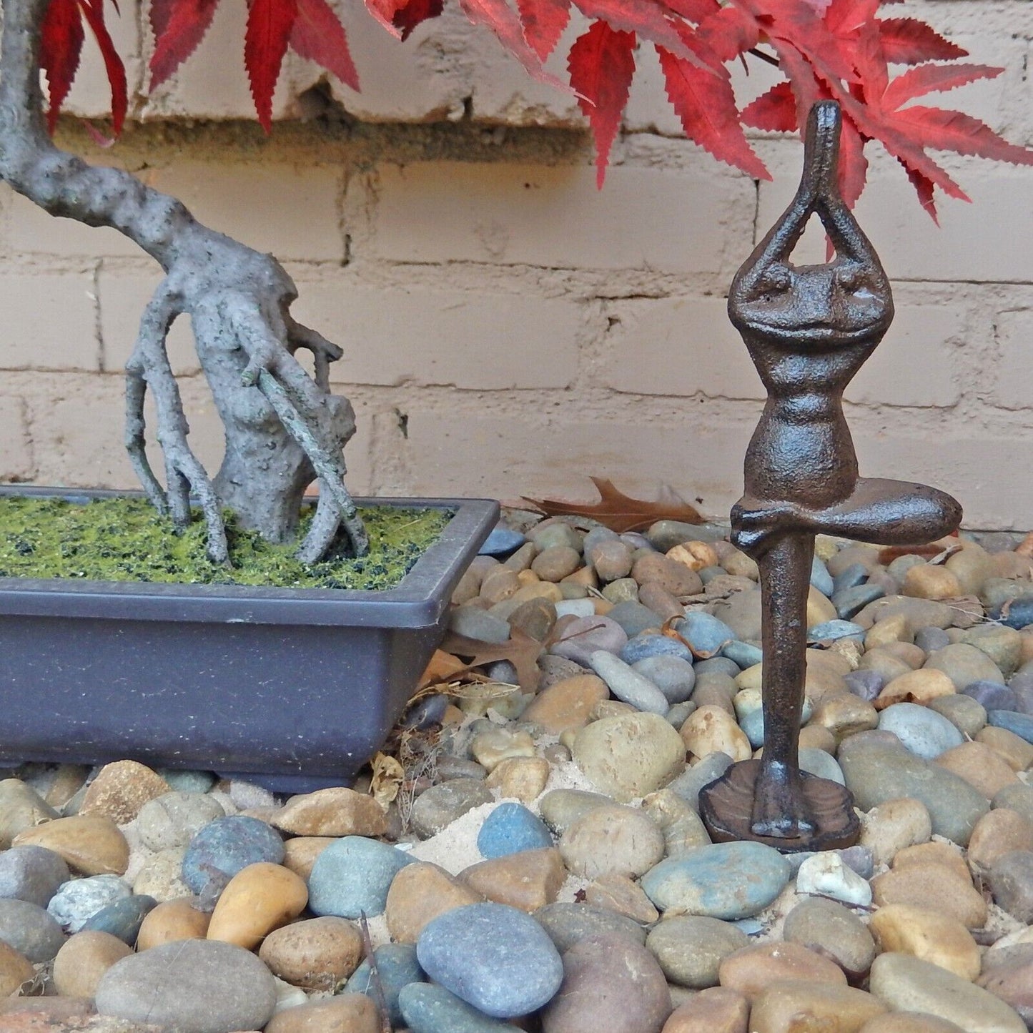 Zen Yoga Frog Figurine Cast Iron Garden Yard Pond Decor Rustic Brown Finish