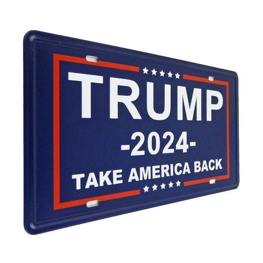 Trump 2024 Take America Back Red White & Blue Tin Metal License Plate Embossed
