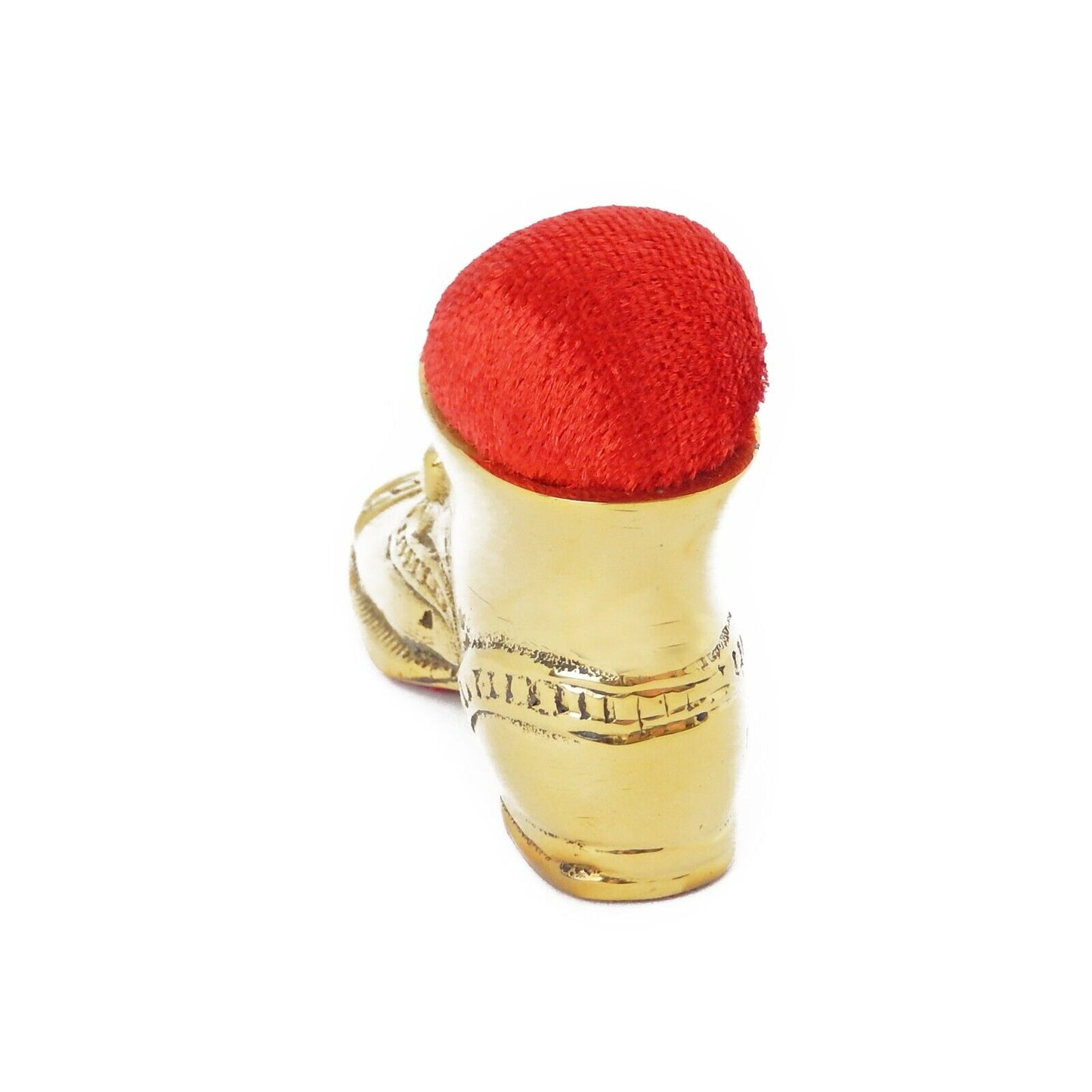 Old Dress Shoe Victorian Red Velvet Pin Cushion Solid Brass Antique Style