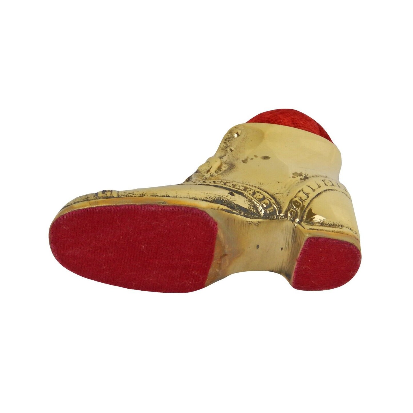 Old Dress Shoe Victorian Red Velvet Pin Cushion Solid Brass Antique Style