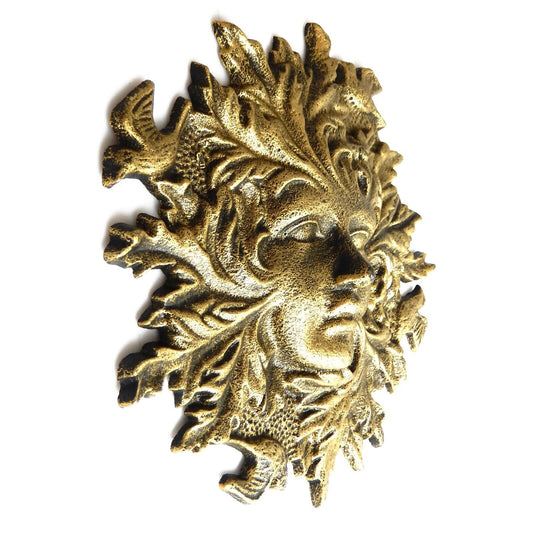 Cast Iron Garden Face Porch Wall Decor Birds Leaf Pattern Rustic Gold 11.25 in