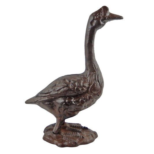 Large Cast Iron Goose Figurine Statue Home Garden Pond Decor Rustic Brown 13 in