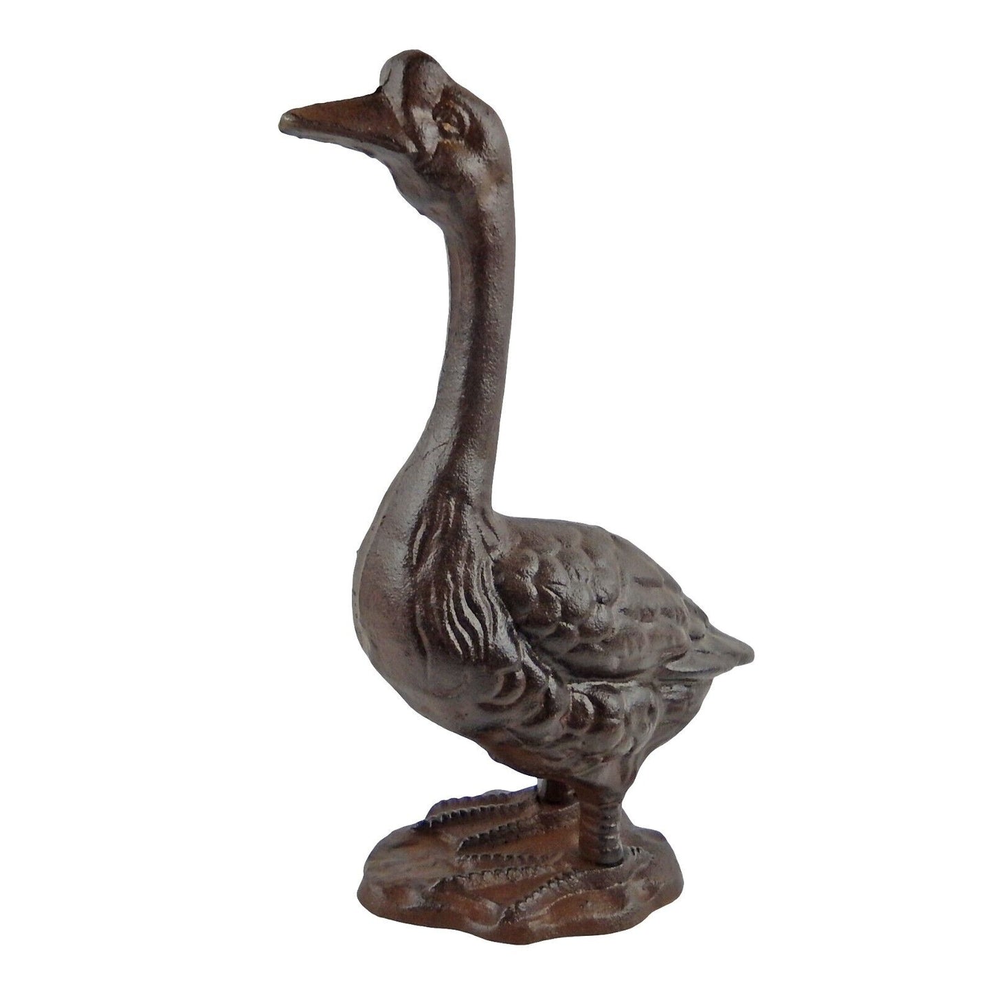 Large Cast Iron Goose Figurine Statue Home Garden Pond Decor Rustic Brown 13 in