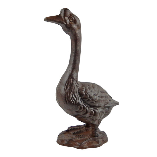 Large Cast Iron Goose Figurine Statue Home Garden Pond Decor Rustic Brown 13 in