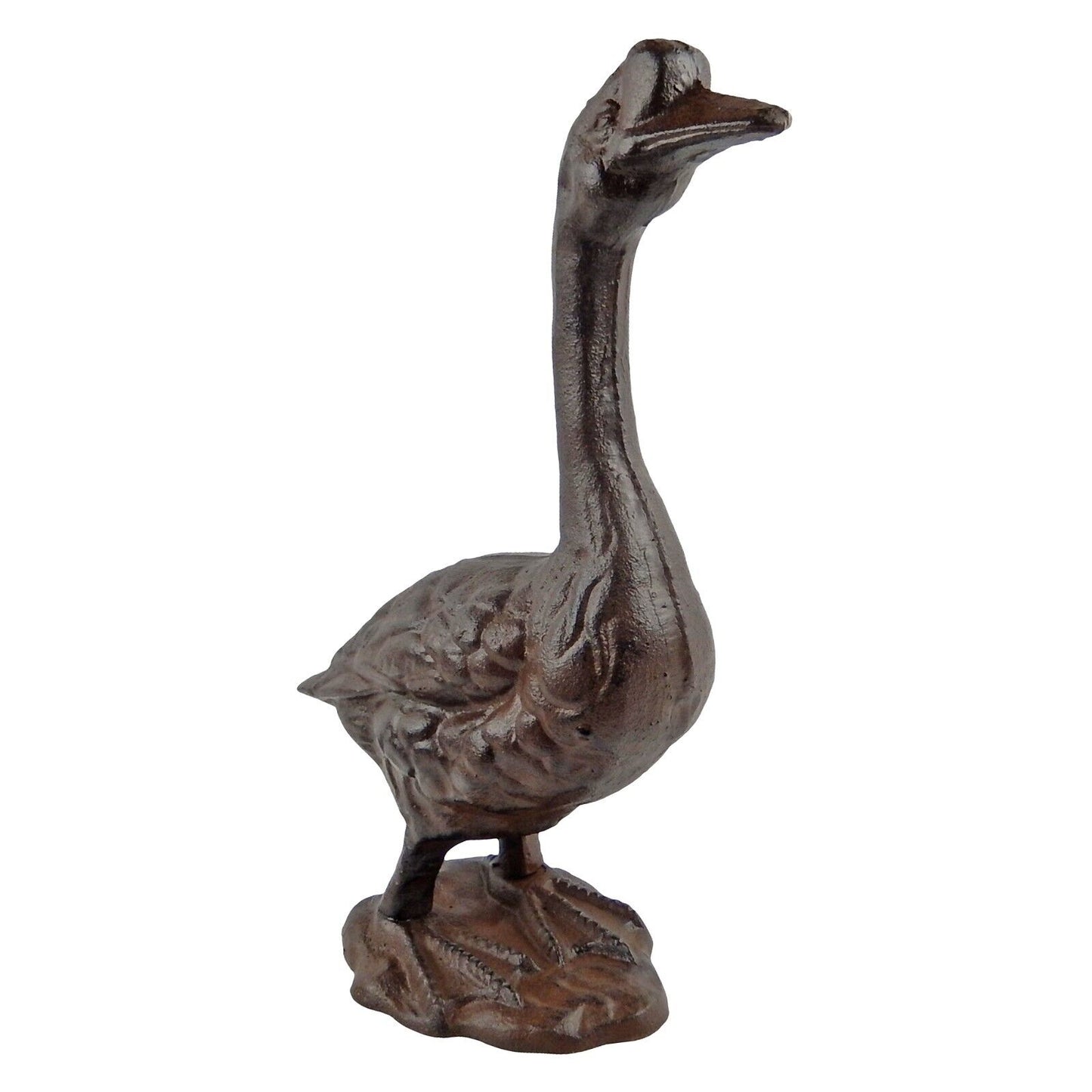 Large Cast Iron Goose Figurine Statue Home Garden Pond Decor Rustic Brown 13 in