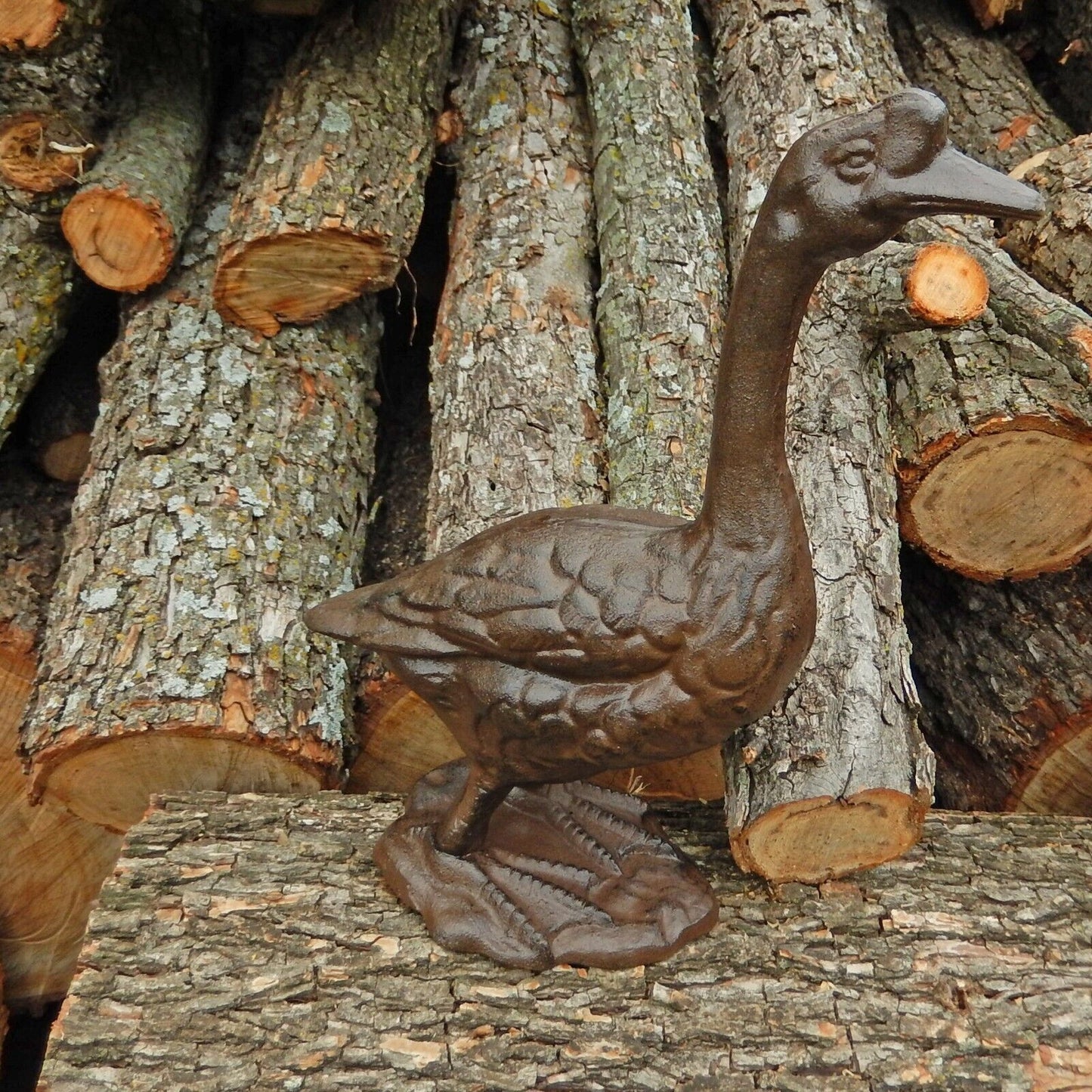Large Cast Iron Goose Figurine Statue Home Garden Pond Decor Rustic Brown 13 in