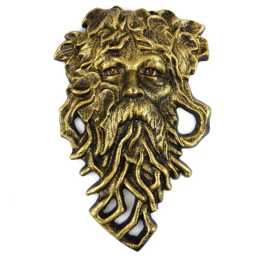 Green Man Celtic Garden Face Nature Wall Decor Rustic Gold Cast Iron 11.25 in