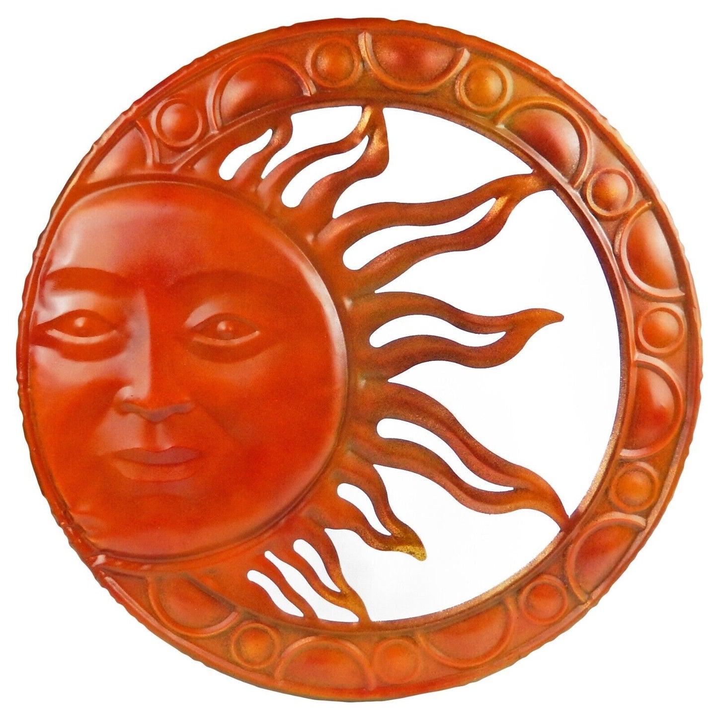 Colorful Tin Metal Sun Face Rays Wall Decor Embossed Garden Porch Accent 20 inch