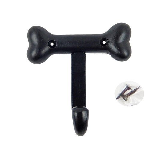Dog Bone Leash Holder Hook Wall Mounted Cast Iron Coat Towel Key Hanger Black