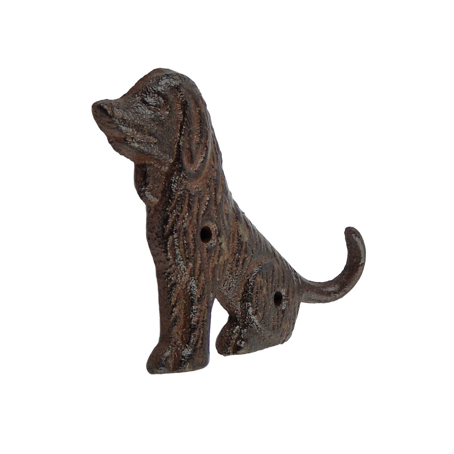 Small Cast Iron Dog Tail Leash Holder Key Towel Coat Hanger Hook Rustic Brown