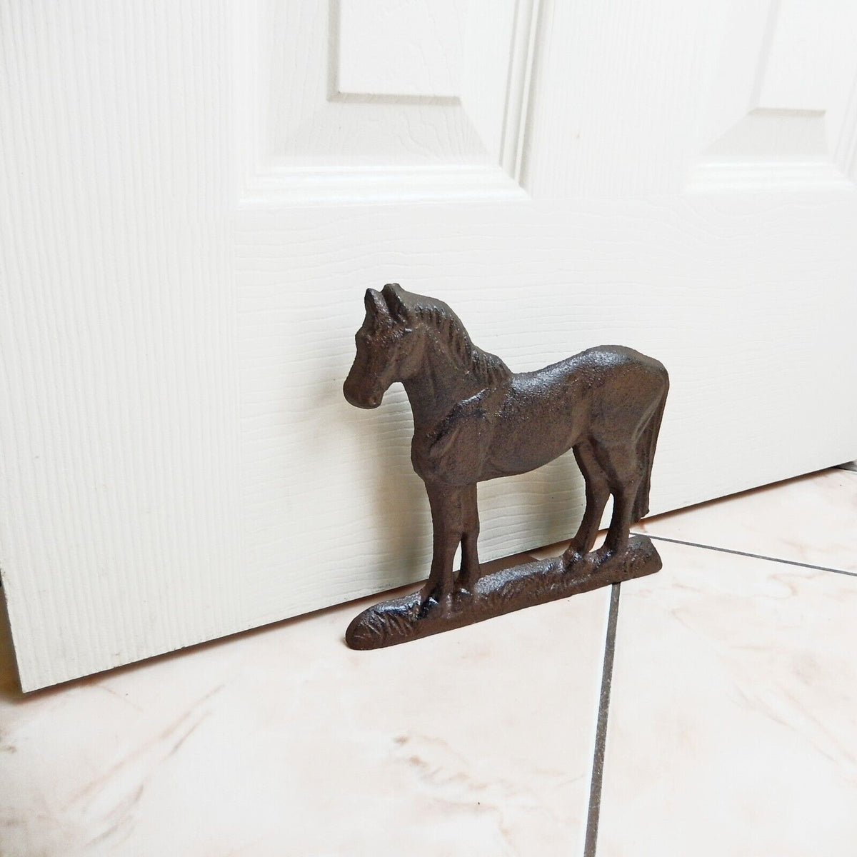 Cast Iron Horse Doorstop Door Wedge Country Western Decor Antique Brown