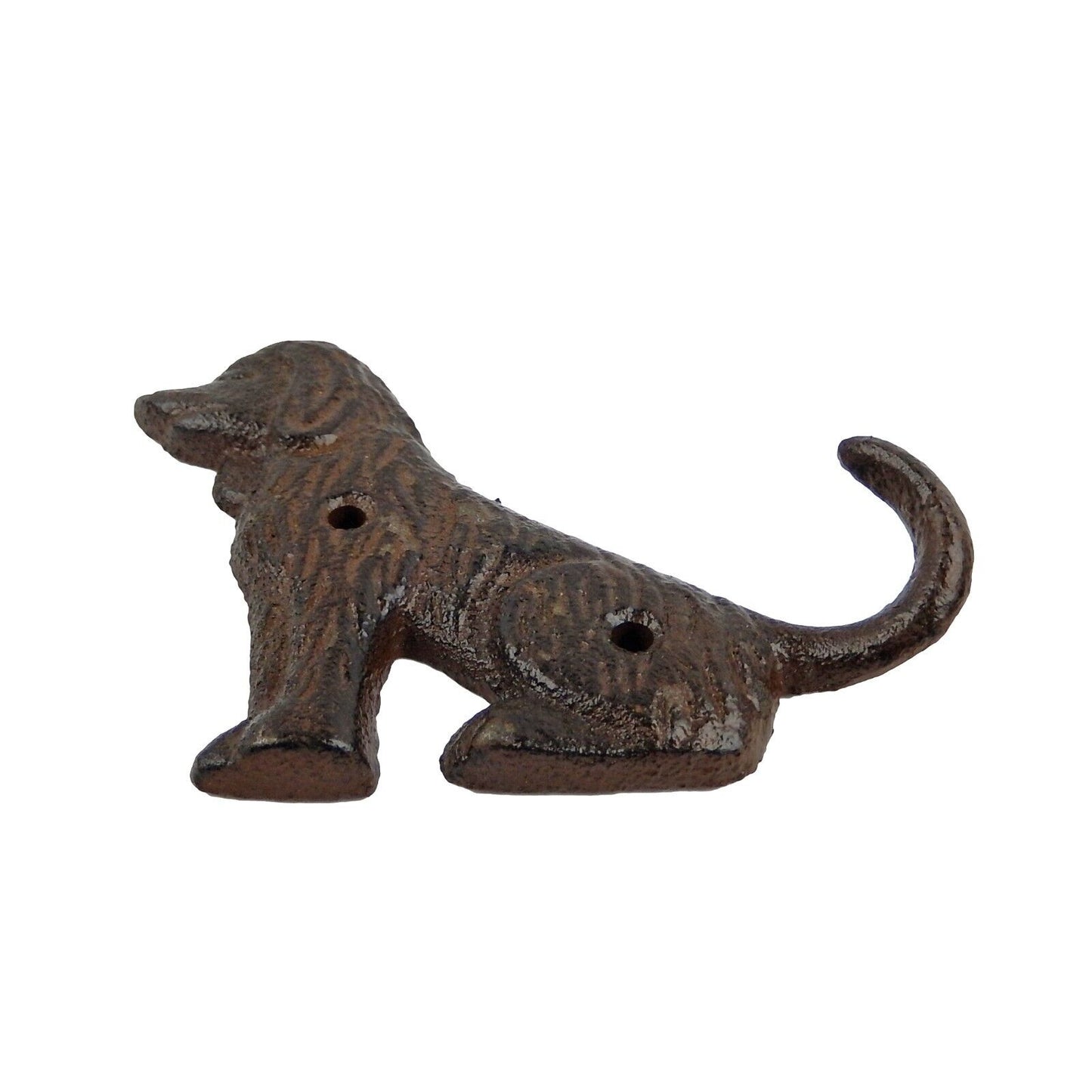 Small Cast Iron Dog Tail Leash Holder Key Towel Coat Hanger Hook Rustic Brown