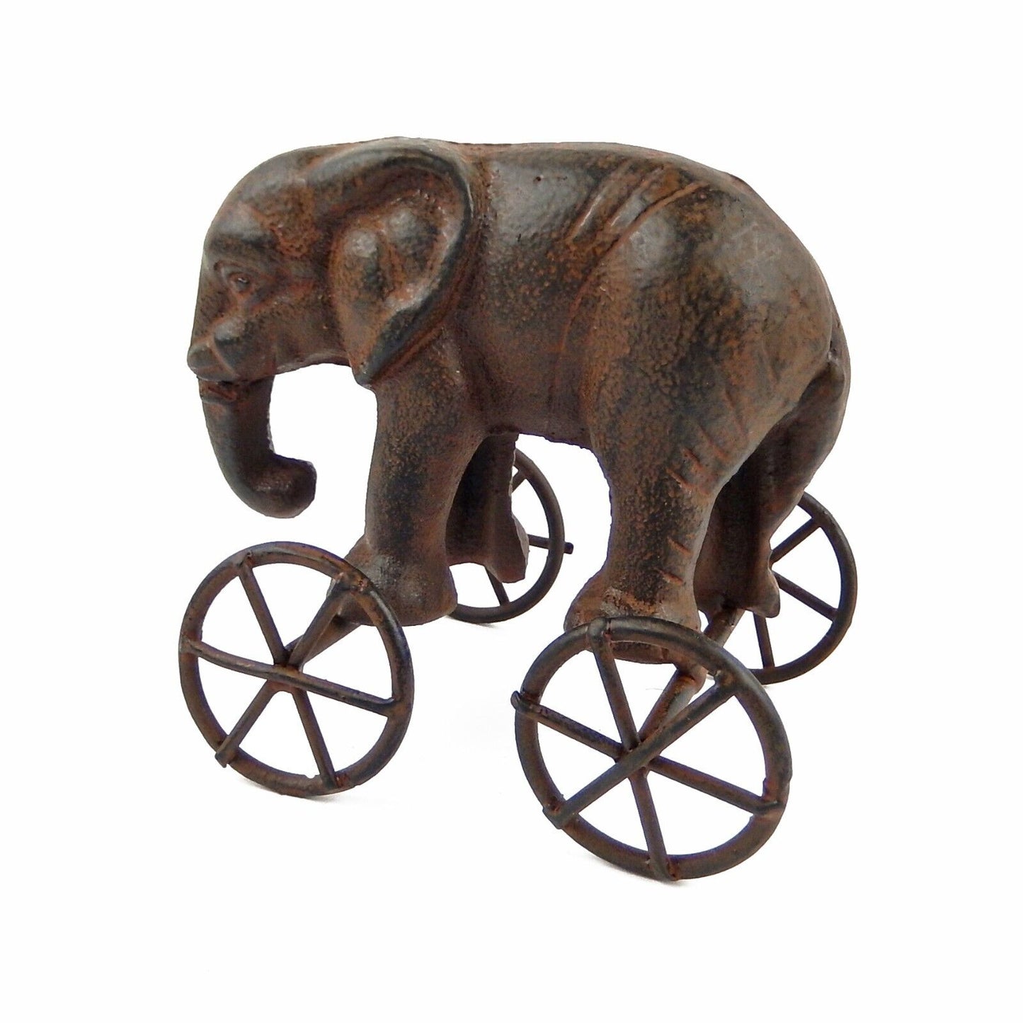 Cast Iron Elephant On Wheels Decorative Toy Figurine Rustic Safari Shelf Decor