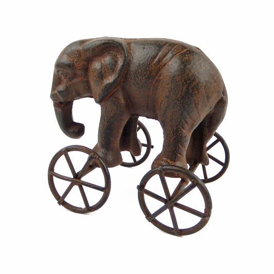 Cast Iron Elephant On Wheels Decorative Toy Figurine Rustic Safari Shelf Decor