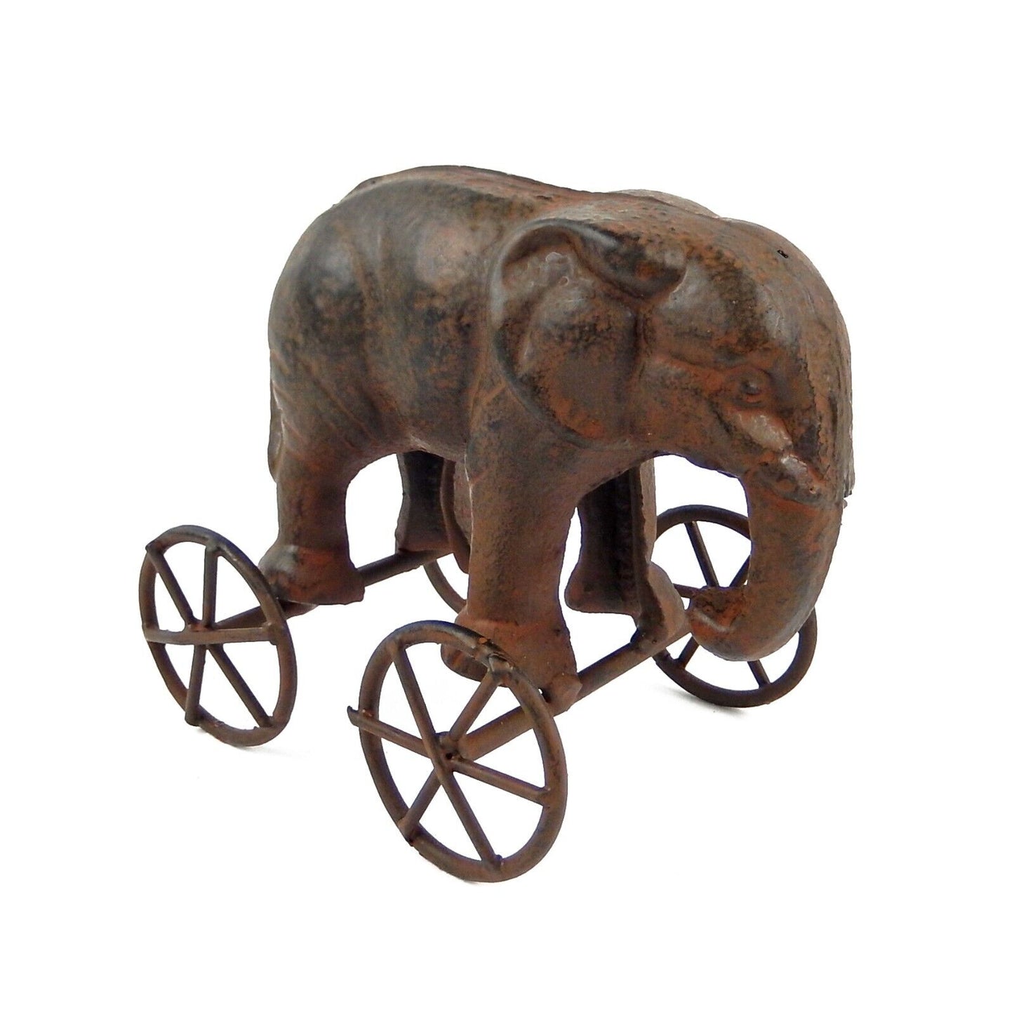 Cast Iron Elephant On Wheels Decorative Toy Figurine Rustic Safari Shelf Decor