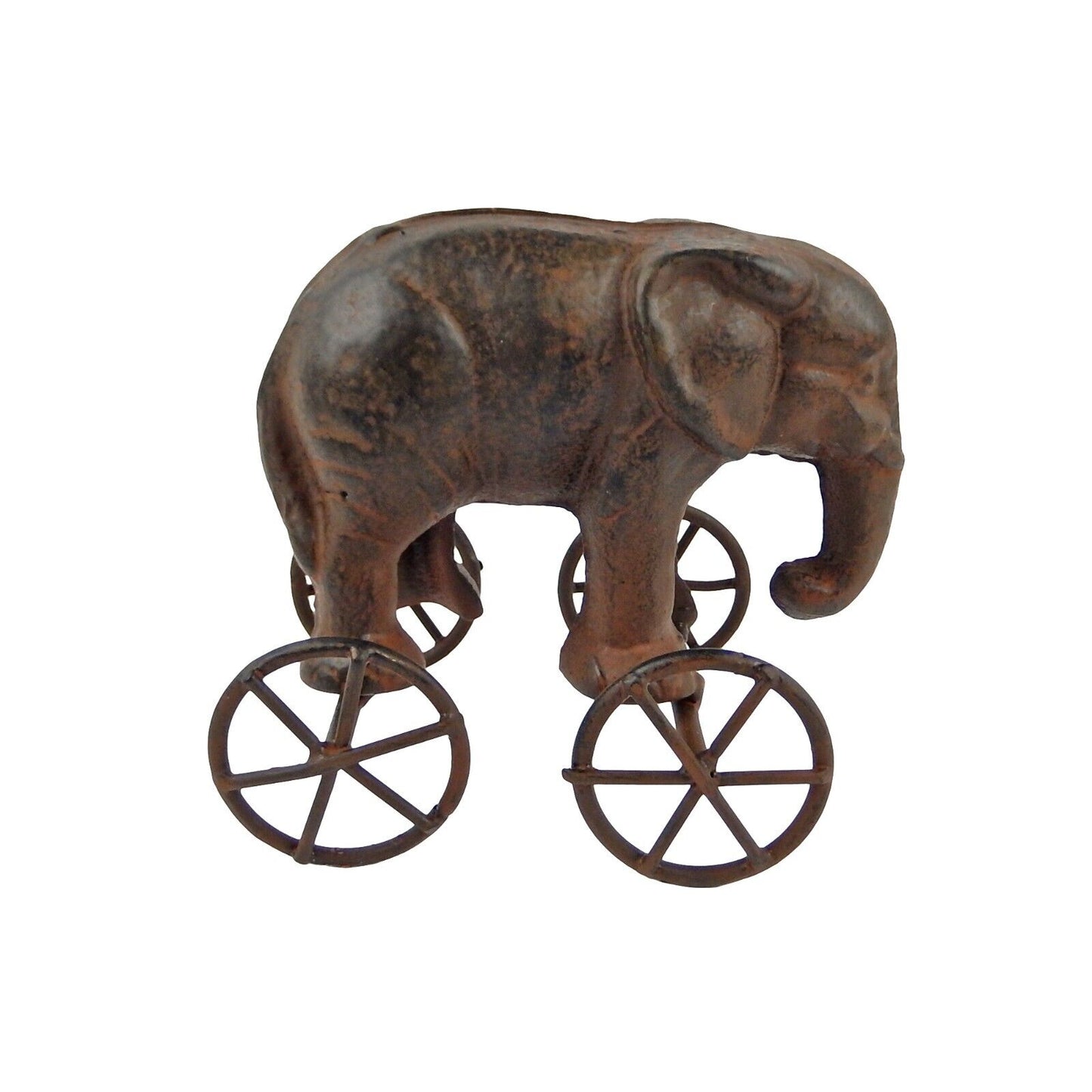 Cast Iron Elephant On Wheels Decorative Toy Figurine Rustic Safari Shelf Decor