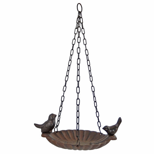 Cast Iron Hanging Dish Bird Feeder Perched Love Birds Garden Porch Tree Decor