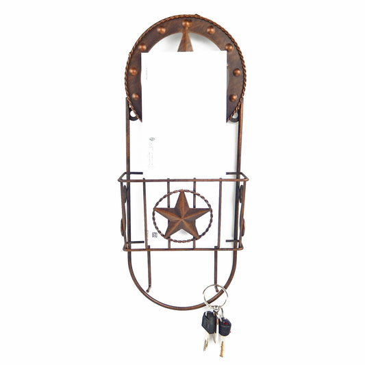 Rustic Western Stars Metal 2 in 1 Letter & Key Holder Two Hooks Brushed Copper