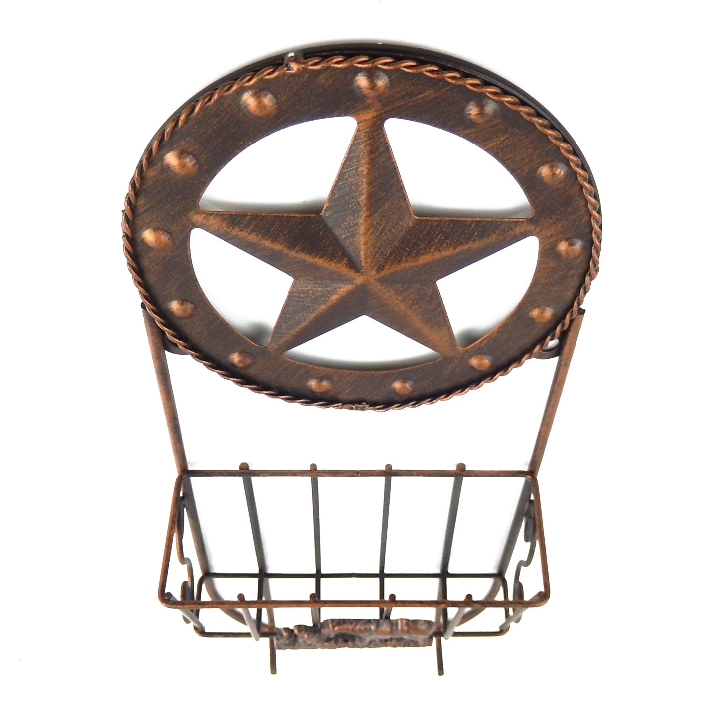 Western Metal Star Cowboy Kneeling With Horse Key & Letter Holder Brushed Copper
