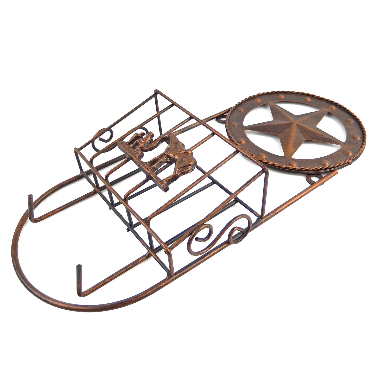 Western Metal Star Cowboy Kneeling With Horse Key & Letter Holder Brushed Copper