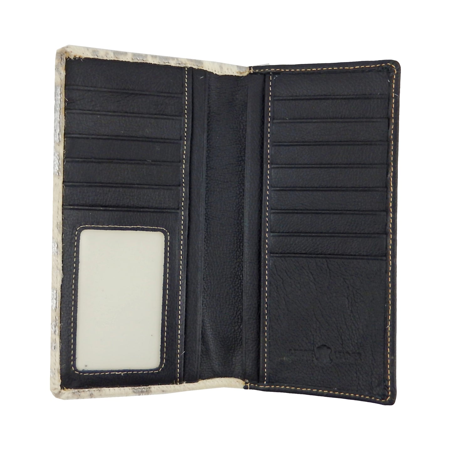 Real Cowhide Black Leather Bi-Fold Rodeo Western Wallet 13 Credit Cards Cash ID