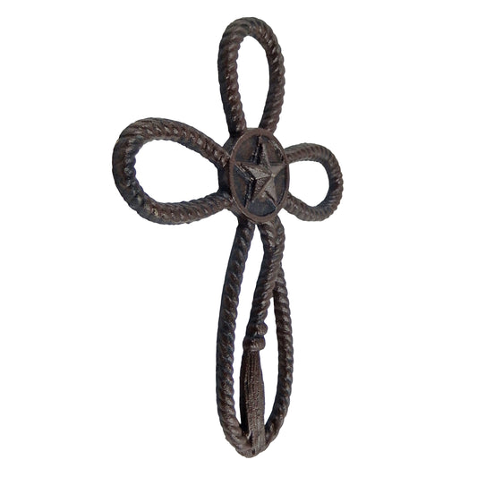 Cast Iron Star Rope Decorative Wall Cross Rustic Western Farm Theme 11 x 8 inch