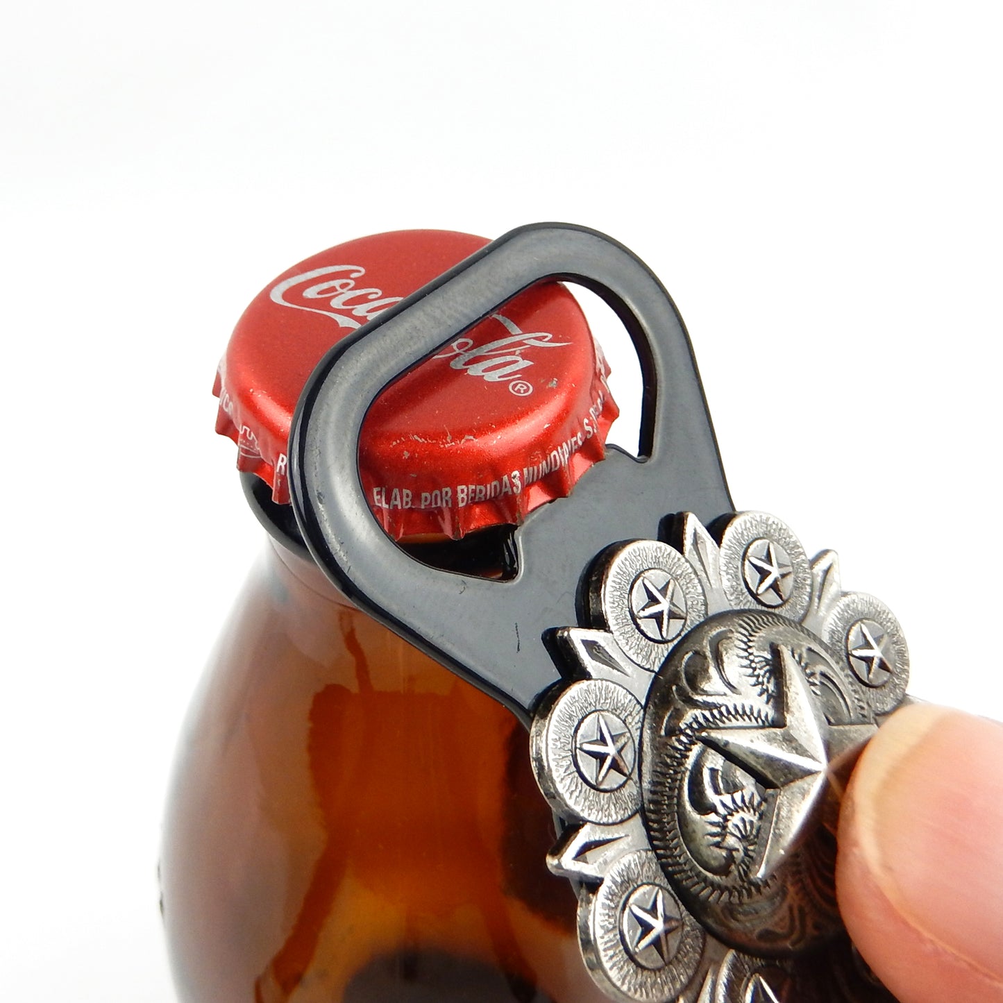 Metal Keychain Beer Soda Bottle Opener Floral Silver Texas Star Concho