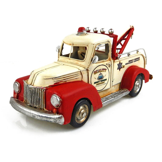 Tin Metal Classic Vintage Tow Truck Car Figurine Garage Office Shelf Decor 11 in