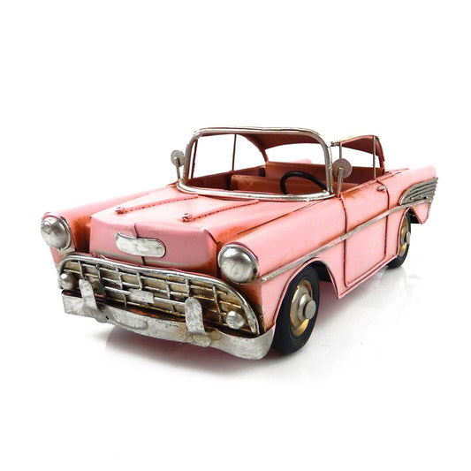 Tin Metal Pink Classic Car Figurine Garage Office Dealer Shelf Sitter 11 inch