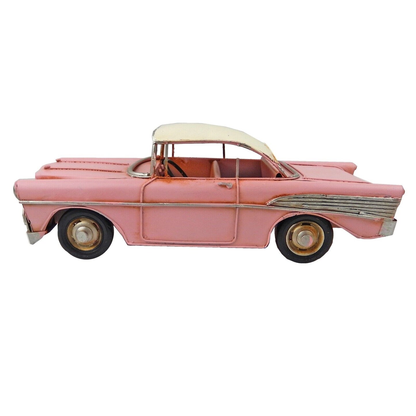 Tin Metal Pink Classic Car Figurine Garage Office Dealer Shelf Sitter 11 inch