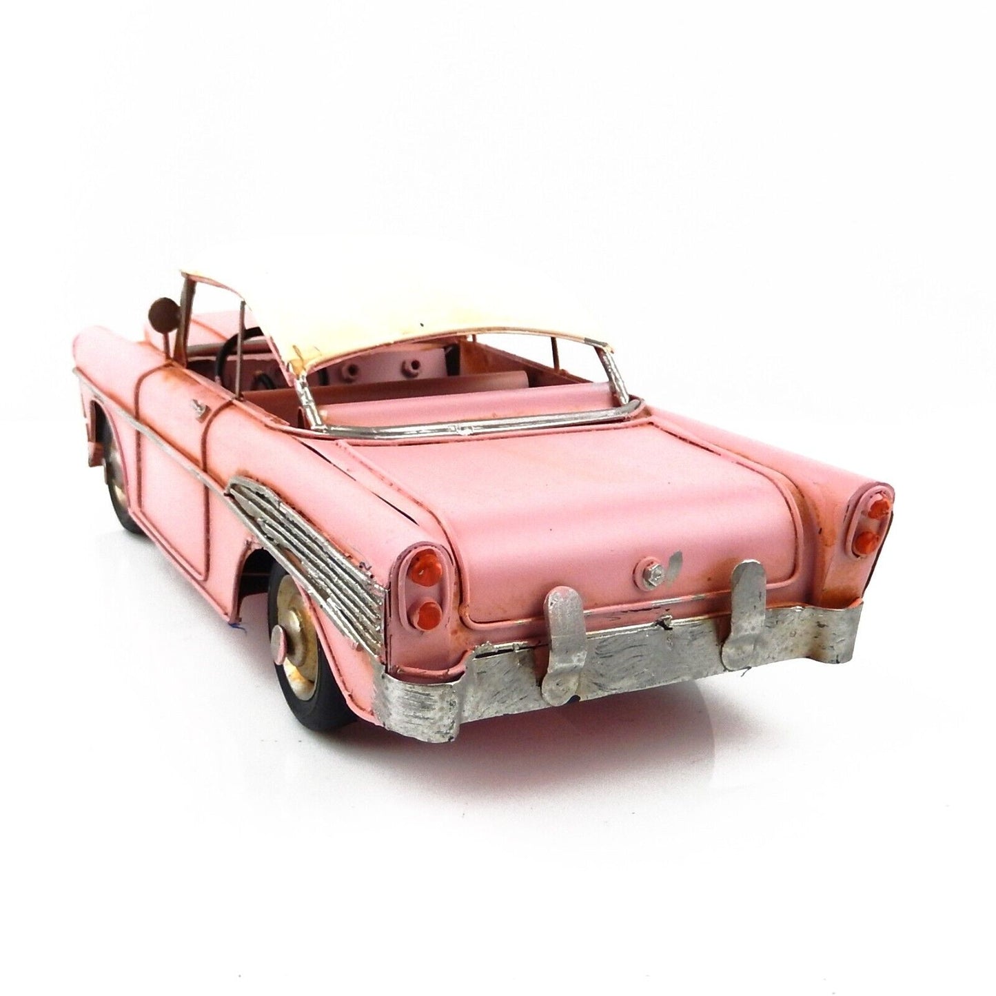 Tin Metal Pink Classic Car Figurine Garage Office Dealer Shelf Sitter 11 inch