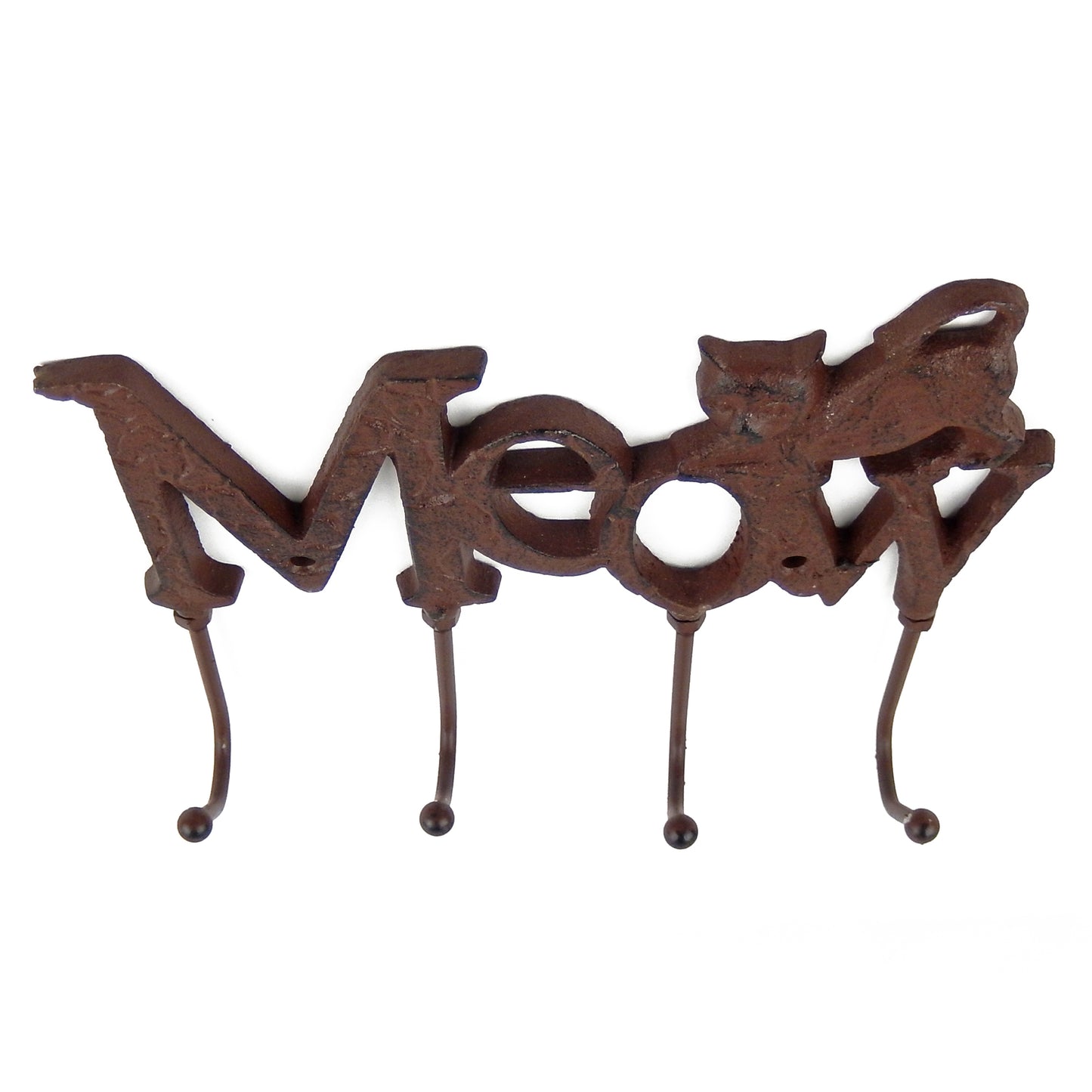 Cat Key Rack "MEOW" Kitty Hooks Coat Holder Cast Iron Pet Lover Gift Decor