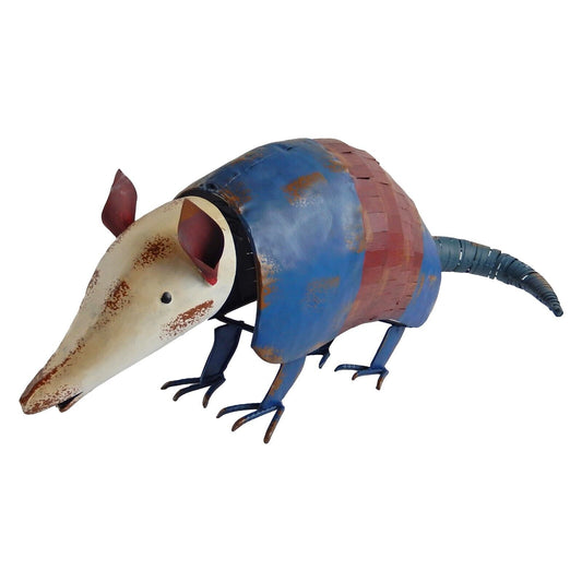 Large Metal Rustic Texas Flag Armadillo Garden Yard Porch Figurine Statue 23 in