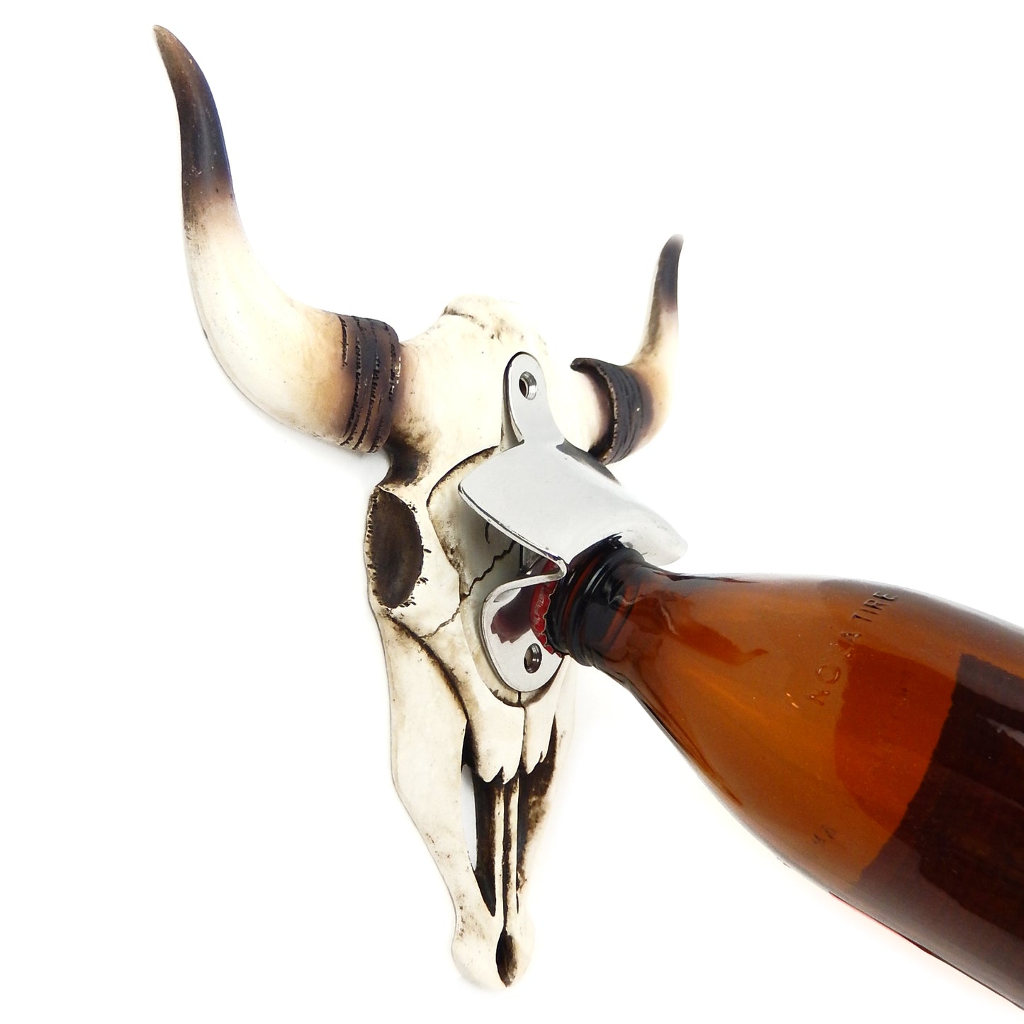 Western Longhorn Steer Skull Beer Soda Bottle Opener Wall Mounted With Screws