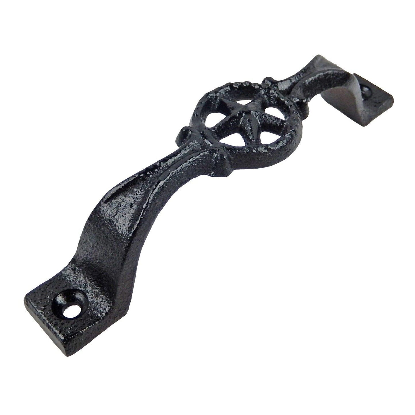 Cast Iron Star Metal Door Handle Pull Glossy Black 6 1/4 inch Long