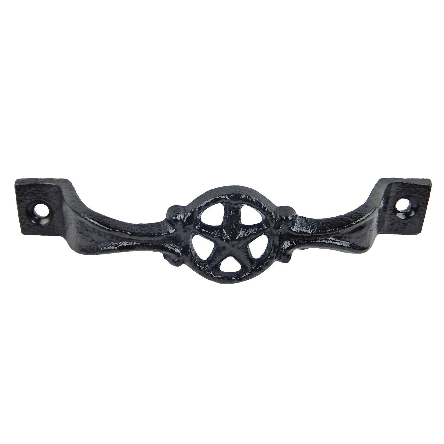 Cast Iron Star Metal Door Handle Pull Glossy Black 6 1/4 inch Long