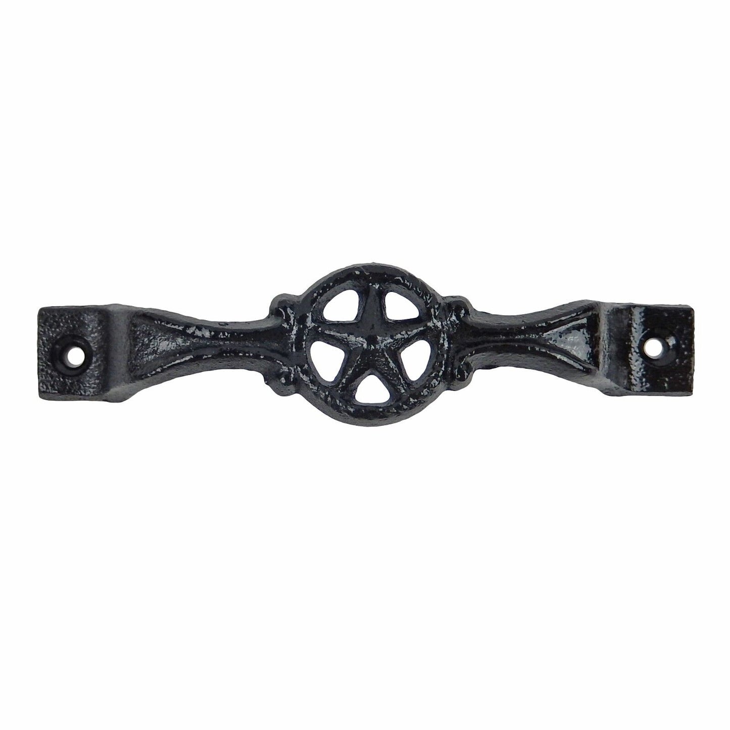 Cast Iron Star Metal Door Handle Pull Glossy Black 6 1/4 inch Long