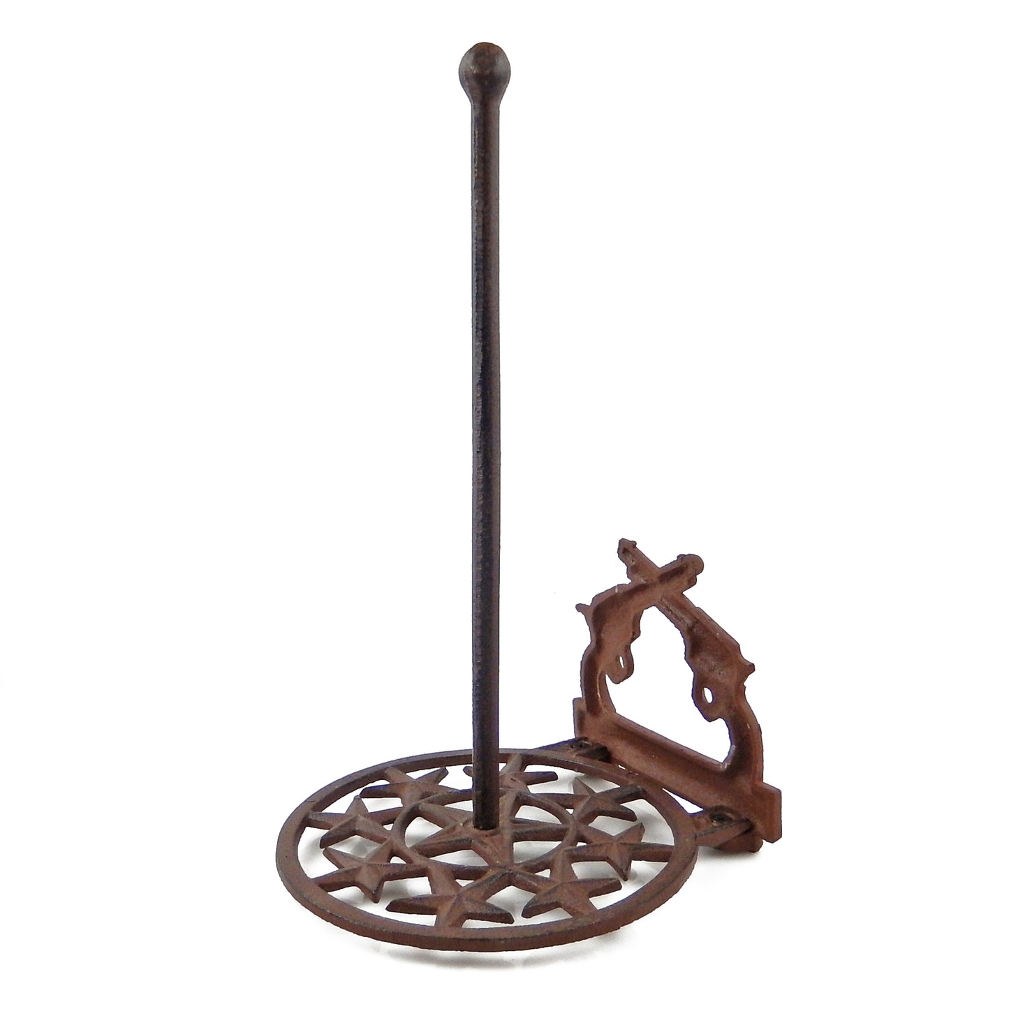 Western Crossed Pistols Stars Paper Towel Holder Cast Iron Rustic Brown Finish