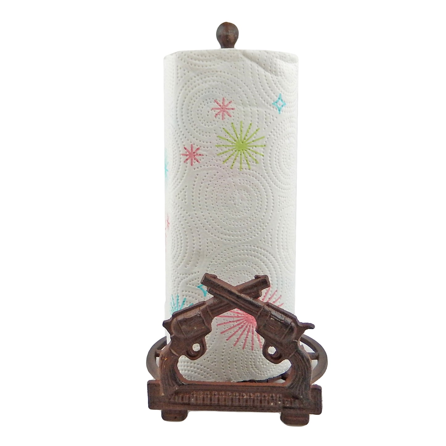 Western Crossed Pistols Stars Paper Towel Holder Cast Iron Rustic Brown Finish