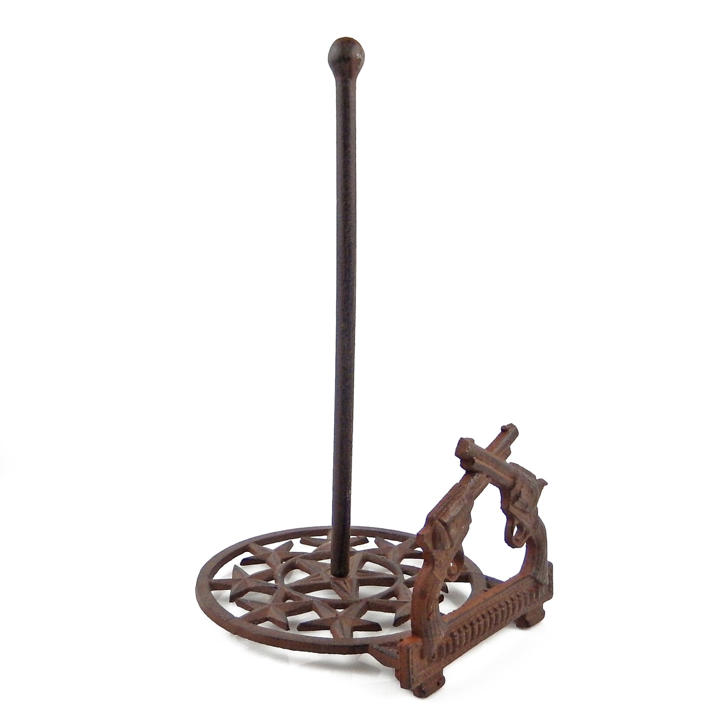 Western Crossed Pistols Stars Paper Towel Holder Cast Iron Rustic Brown Finish