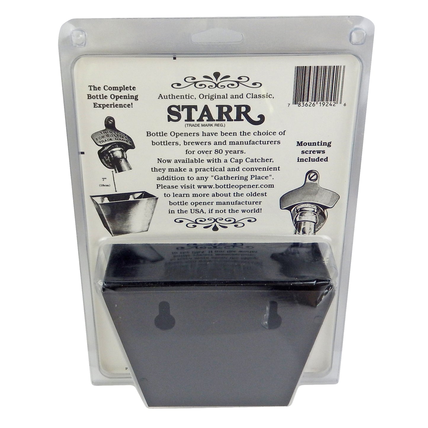 Starr Craft Brewed in The USA Beer Bottle Opener Metal Cap Catcher Set Black