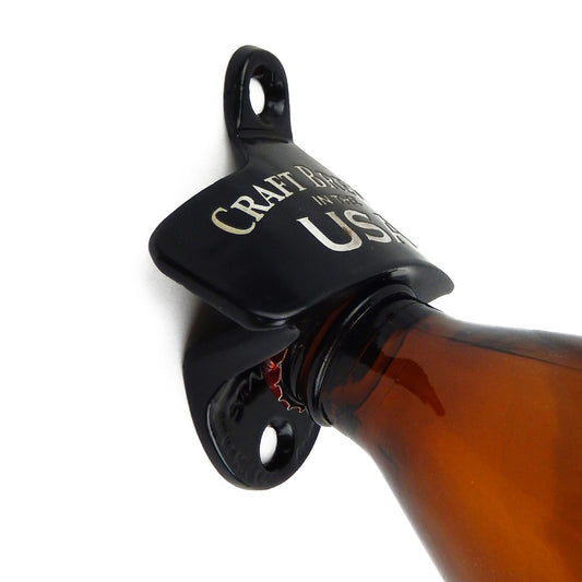 Starr Craft Brewed in The USA Beer Bottle Opener Metal Cap Catcher Set Black